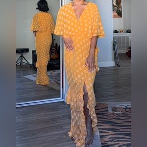 Saloni yellow polka dot maxi dress